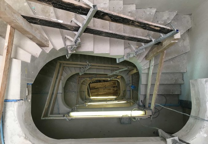 Oval-shaped staircase under construction 